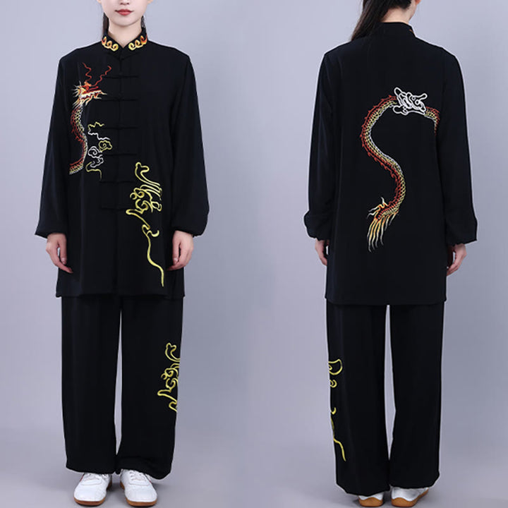 Conjunto de 2 piezas de ropa unisex de algodón con diseño de Buddha Stones y dragón y bordado otoñal para meditación, tai chi, qigong y zen - Negro - 3XL- APTO PARA US./ UK/AU/ EU- XL - image 0