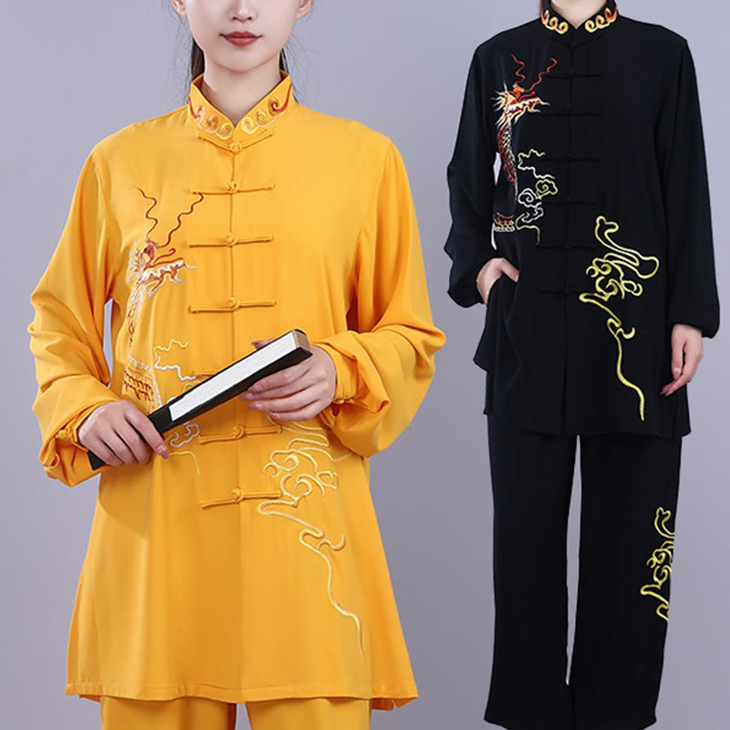 Conjunto de 2 piezas de ropa unisex de algodón con diseño de Buddha Stones y dragón y bordado otoñal para meditación, tai chi, qigong y zen - image 24