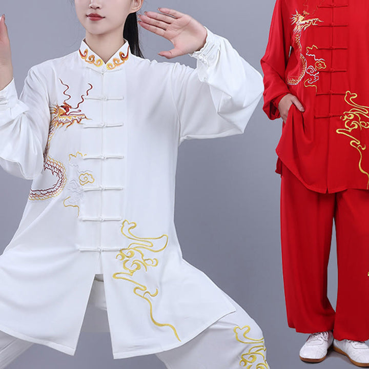 Conjunto de 2 piezas de ropa unisex de algodón con diseño de Buddha Stones y dragón y bordado otoñal para meditación, tai chi, qigong y zen - image 12