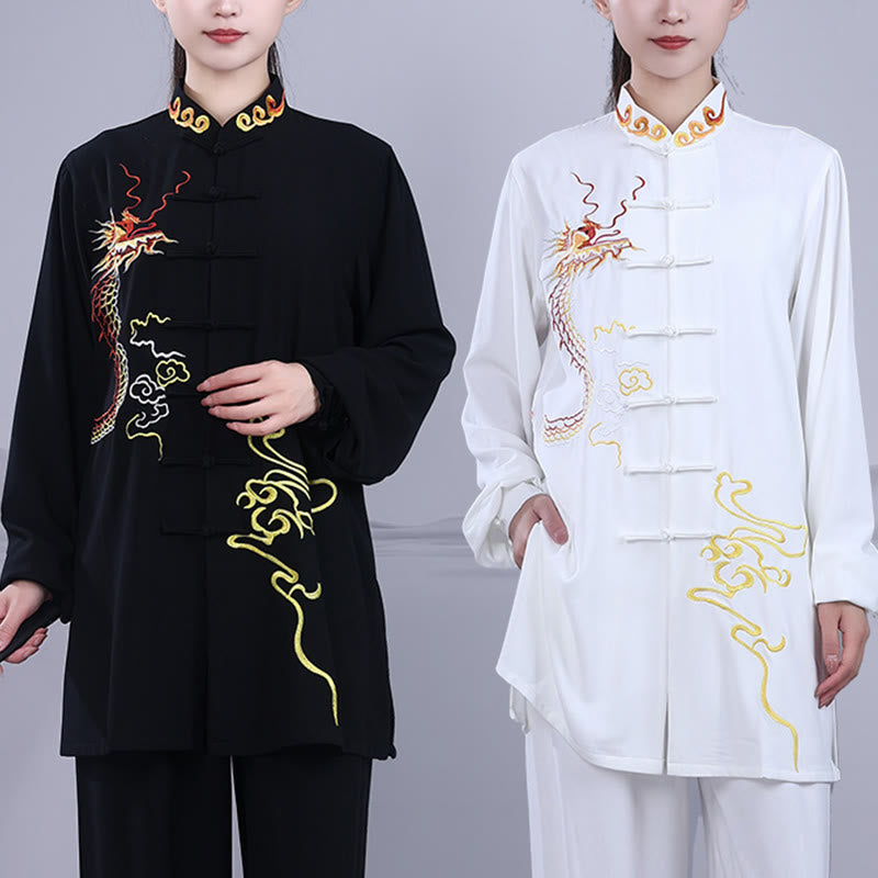 Conjunto de 2 piezas de ropa unisex de algodón con diseño de Buddha Stones y dragón y bordado otoñal para meditación, tai chi, qigong y zen - image 13