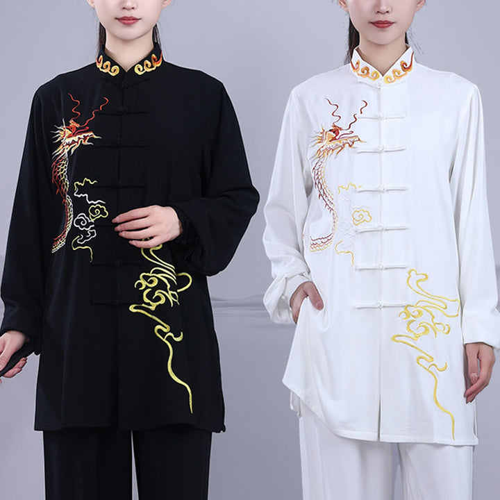 Conjunto de 2 piezas de ropa unisex de algodón con diseño de Buddha Stones y dragón y bordado otoñal para meditación, tai chi, qigong y zen - image 13