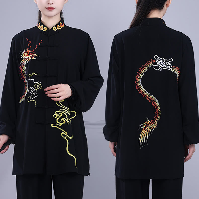 Conjunto de 2 piezas de ropa unisex de algodón con diseño de Buddha Stones y dragón y bordado otoñal para meditación, tai chi, qigong y zen - image 4