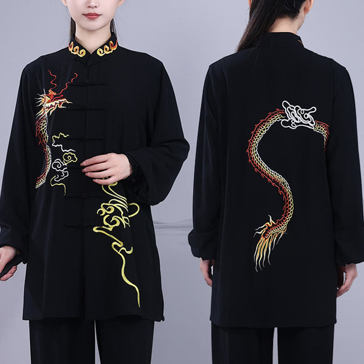 Conjunto de 2 piezas de ropa unisex de algodón con diseño de Buddha Stones y dragón y bordado otoñal para meditación, tai chi, qigong y zen - image 4