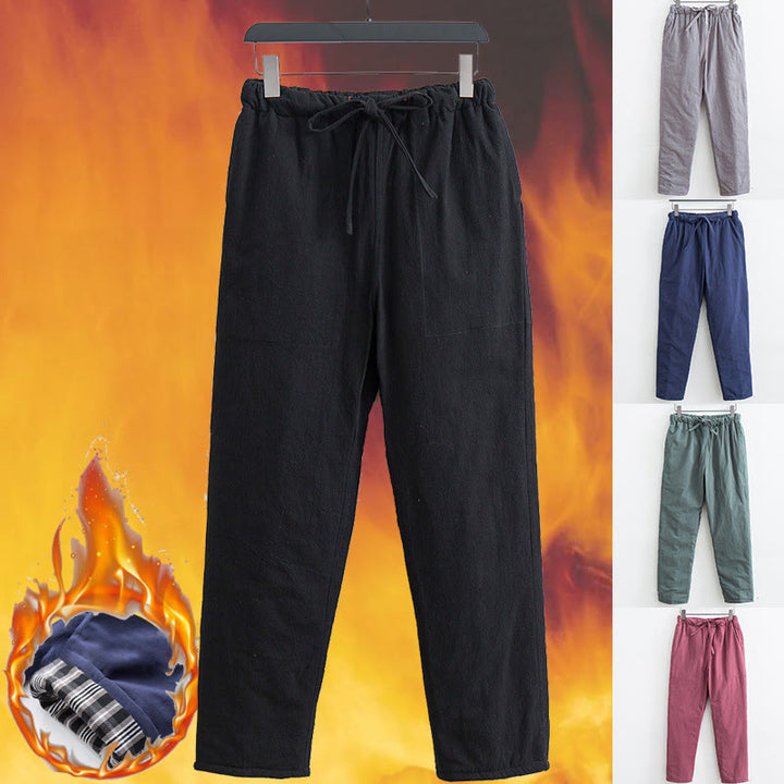 Pantalones de invierno con forro polar de algodón y bolsillos con cordón para hombre de Buddha Stones