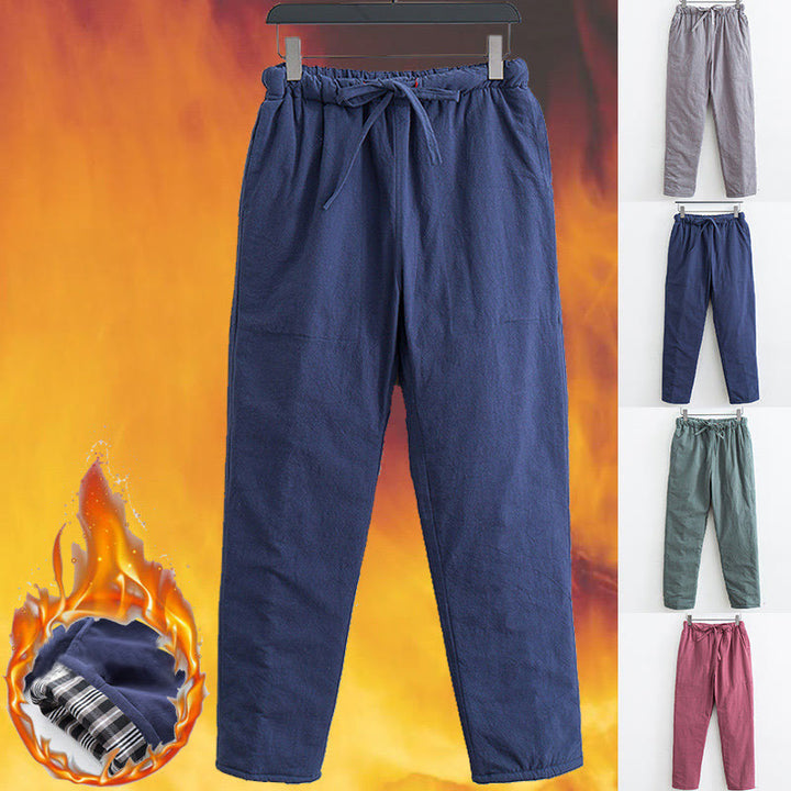 Pantalones de invierno con forro polar de algodón y bolsillos con cordón para hombre de Buddha Stones