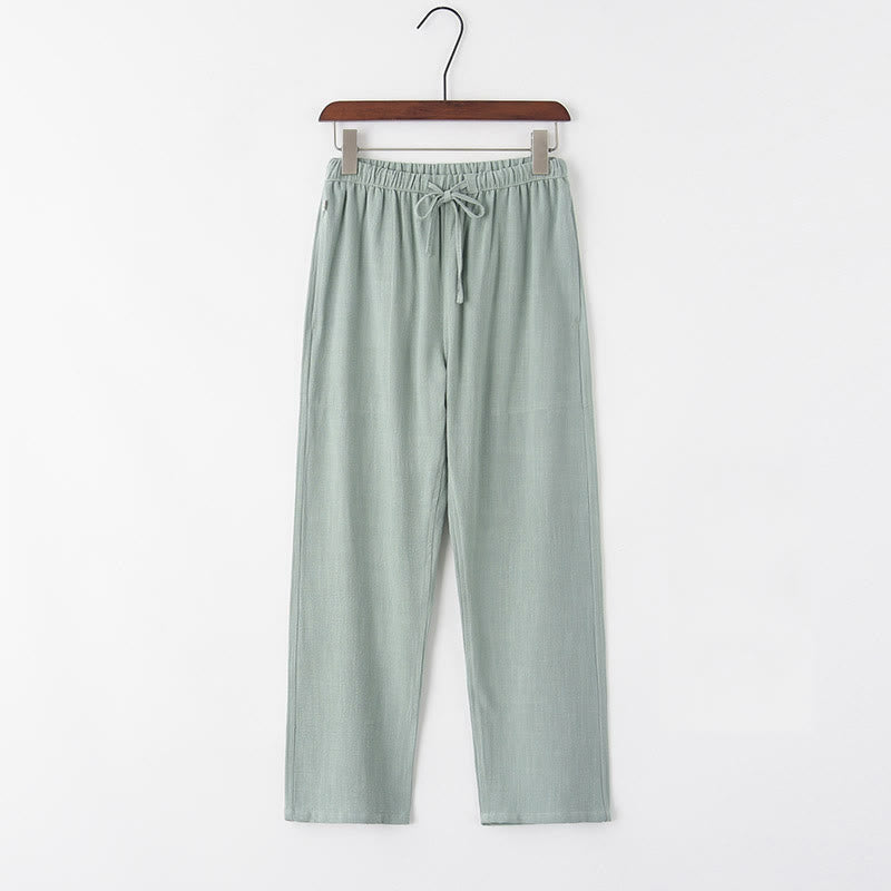 Pantalones de lino con cordón y bolsillos para hombre de color liso con Buddha Stones para primavera y verano - Verde mar oscuro - US/UK/AU44, EU54 (4XL) - image 0