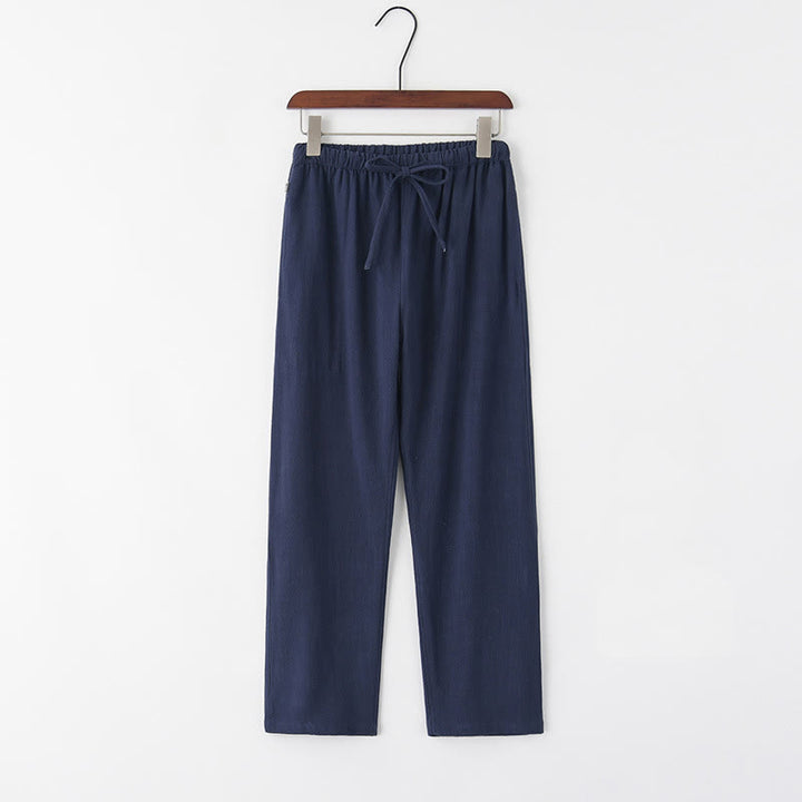 Pantalones de lino con cordón y bolsillos para hombre de color liso con Buddha Stones para primavera y verano - Azul acero - US/UK/AU44, EU54 (4XL) - image 4