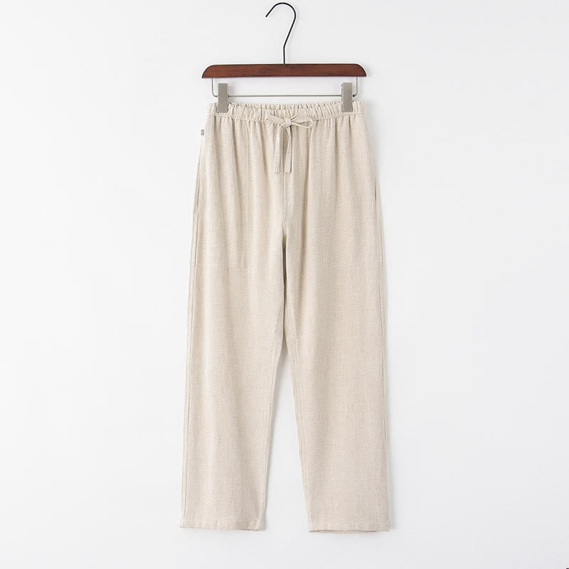 Pantalones de lino con cordón y bolsillos para hombre de color liso con Buddha Stones para primavera y verano - Lino - US/UK/AU44, EU54 (4XL) - image 6