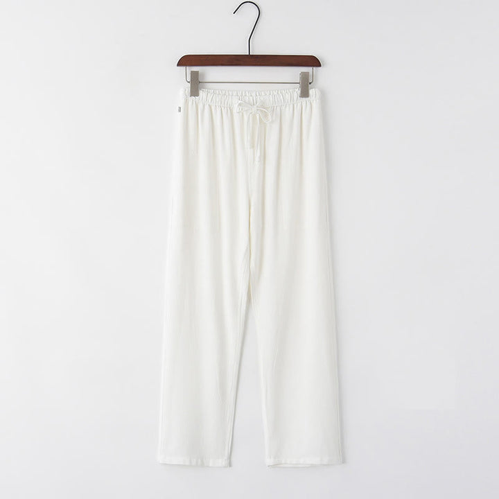 Pantalones de lino con cordón y bolsillos para hombre de color liso con Buddha Stones para primavera y verano - Blanco - US/UK/AU44, EU54 (4XL) - image 1