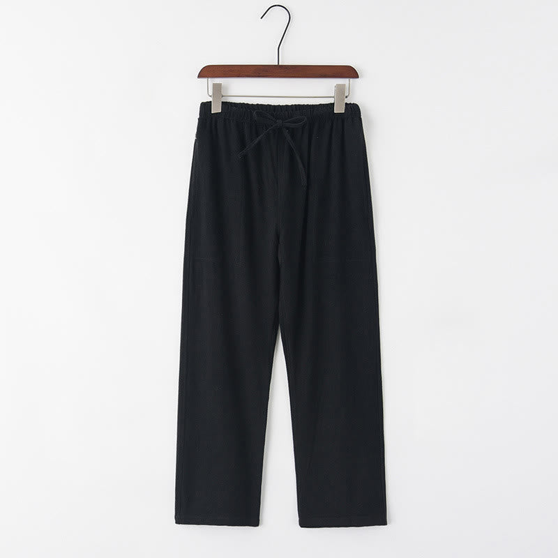 Pantalones de lino con cordón y bolsillos para hombre de color liso con Buddha Stones para primavera y verano - Negro - US/UK/AU44, EU54 (4XL) - image 3