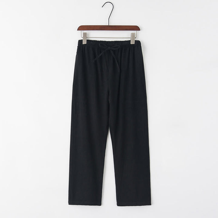 Pantalones de lino con cordón y bolsillos para hombre de color liso con Buddha Stones para primavera y verano - Negro - US/UK/AU44, EU54 (4XL) - image 3