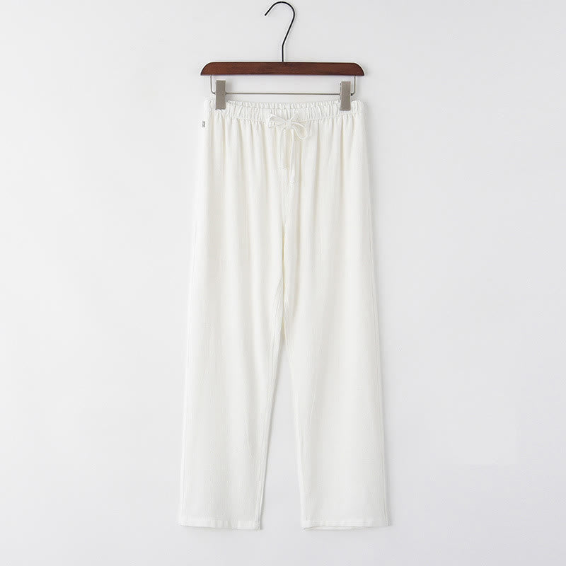 Pantalones de lino con cordón y bolsillos para hombre de color liso con Buddha Stones para primavera y verano - Blanco - US/UK/AU44, EU54 (4XL) - image 1