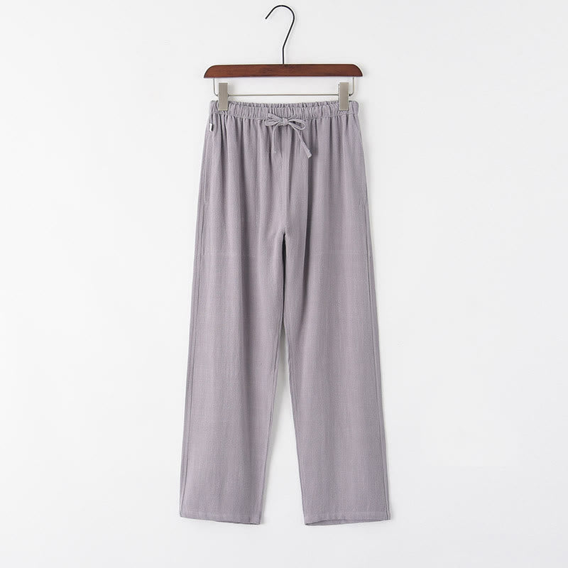 Pantalones de lino con cordón y bolsillos para hombre de color liso con Buddha Stones para primavera y verano - Gris claro - US/UK/AU44, EU54 (4XL) - image 2