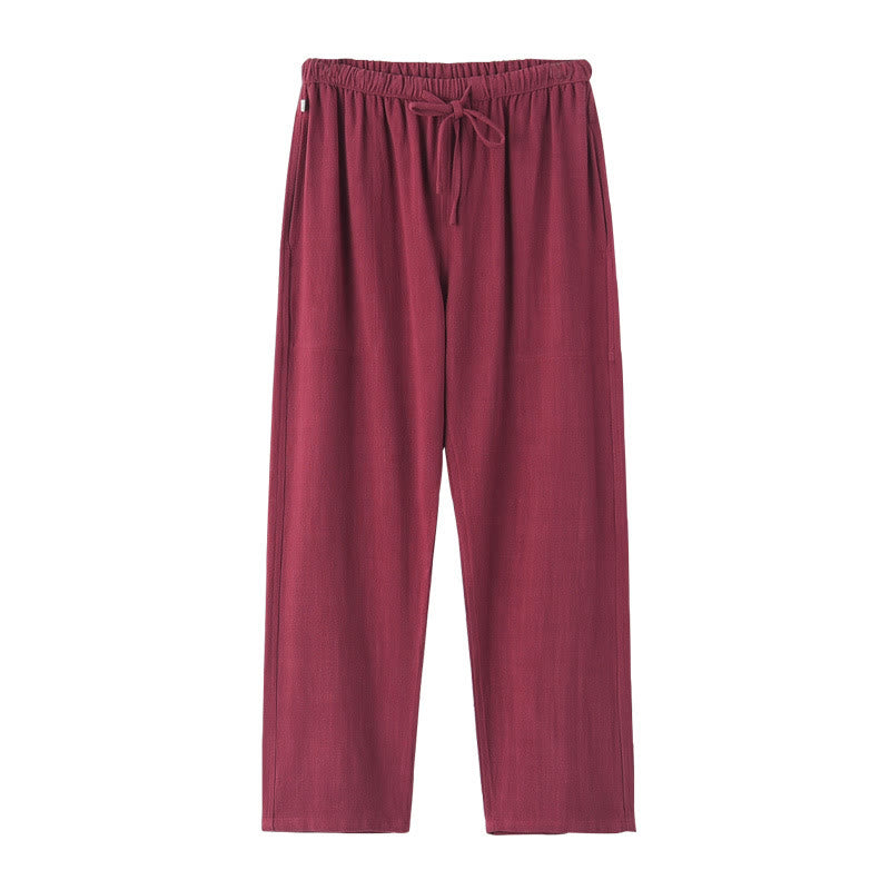 Pantalones de lino con cordón y bolsillos para hombre de color liso con Buddha Stones para primavera y verano - image 12