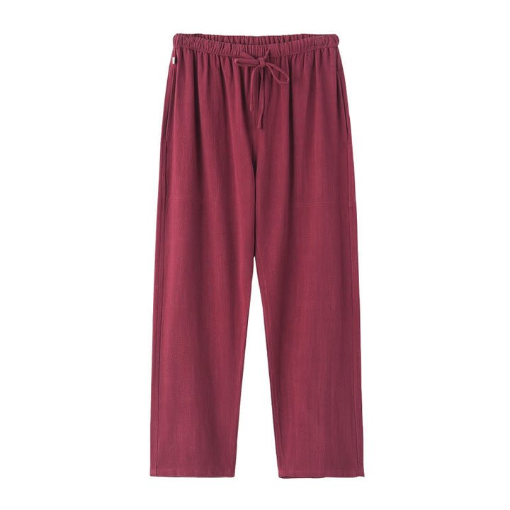 Pantalones de lino con cordón y bolsillos para hombre de color liso con Buddha Stones para primavera y verano - image 12