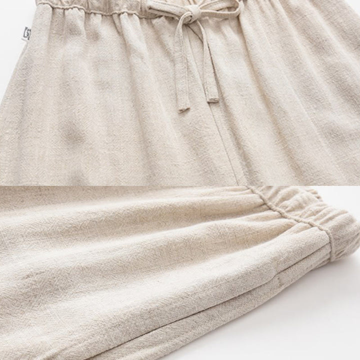 Pantalones de lino con cordón y bolsillos para hombre de color liso con Buddha Stones para primavera y verano - image 8