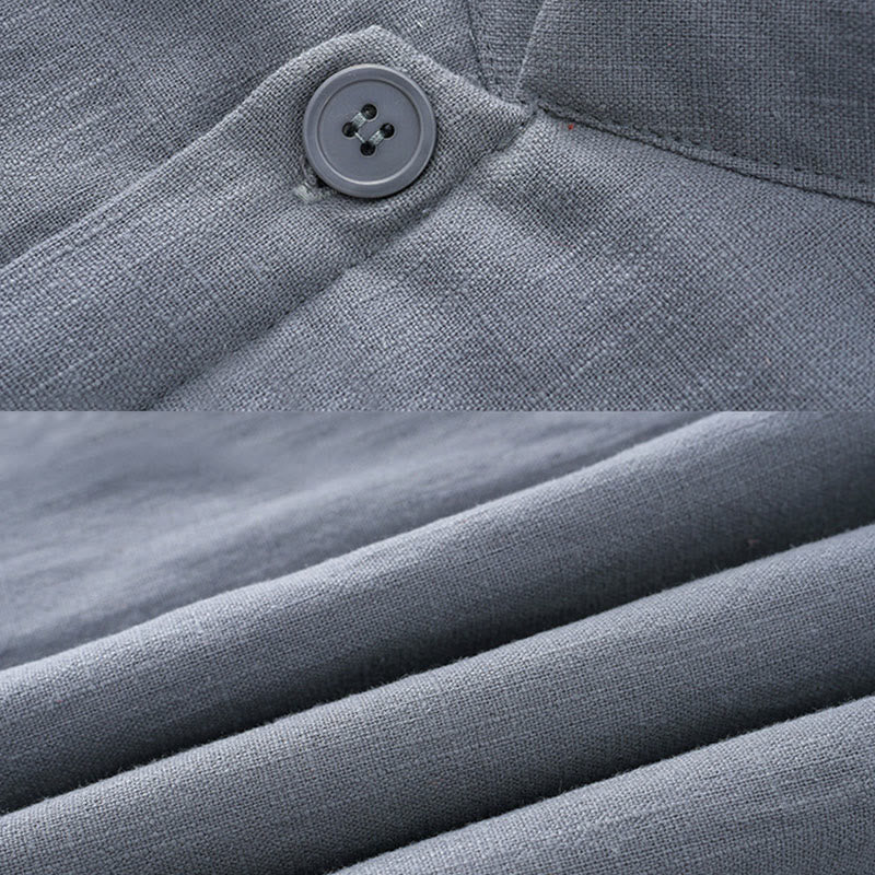 Traje de espiga con botones de rana para hombre de invierno con Buddha Stones, chaqueta y camisa con forro polar de algodón y lino con bolsillos - image 5