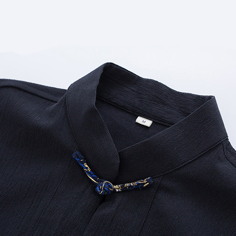 Traje Tang con botones de rana para hombre de Buddha Stones, chaqueta y camisa con bordado de grulla blanca de algodón y bolsillos