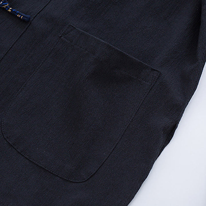 Traje Tang con botones de rana para hombre de Buddha Stones, chaqueta y camisa con bordado de grulla blanca de algodón y bolsillos