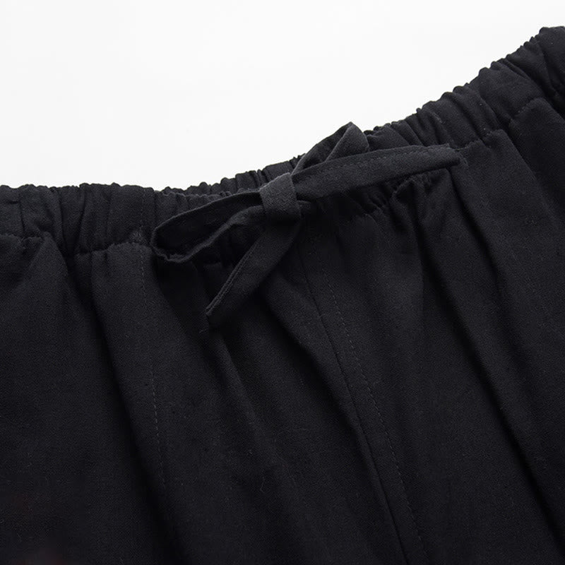 Conjunto de 2 piezas de camisa y pantalones de manga larga de algodón con botones de rana para hombre con Buddha Stones