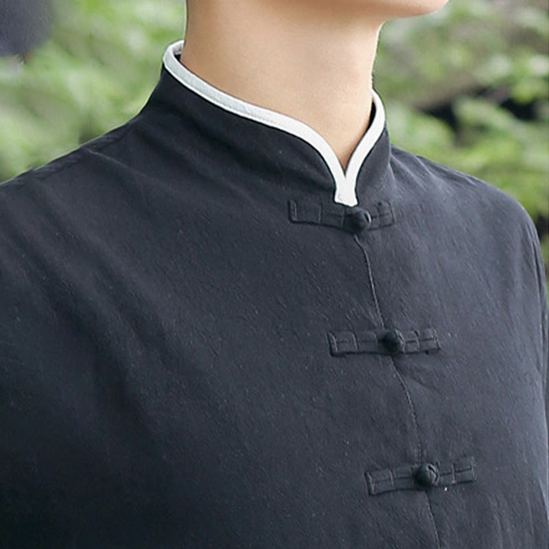 Conjunto de 2 piezas de camisa y pantalones de manga tres cuartos de algodón con botones de rana para hombre de Buddha Stones