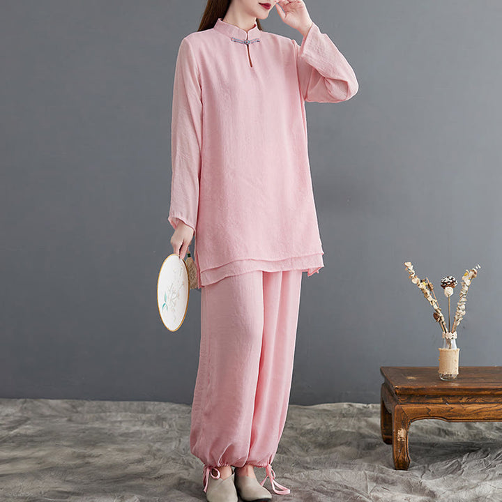 Conjunto de 2 piezas de camisa y pantalones de manga larga para mujer con Buddha Stones y ropa de meditación - Rosa - US8-10，UK/AU12-14，EU40-42 (2XL) - image 1