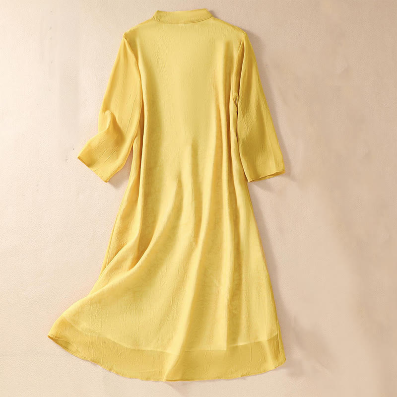Vestido camisero con botones de rana y bordado de flores para mujer de Buddha Stones, pantalones de pierna ancha