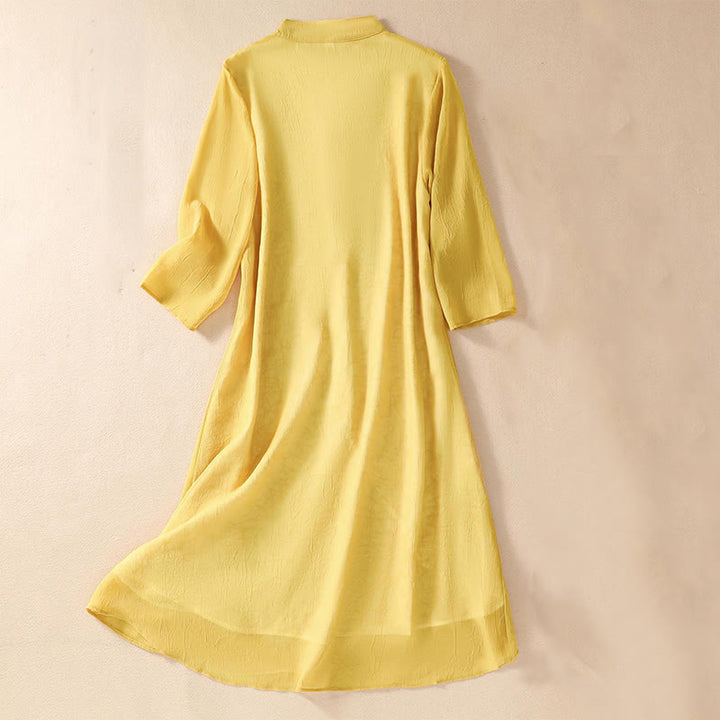 Vestido camisero con botones de rana y bordado de flores para mujer de Buddha Stones, pantalones de pierna ancha