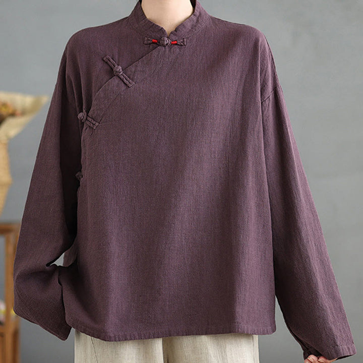 Camisa de mujer de manga larga con botones de rana en color liso con Buddha Stones - Cardo - US8-10，UK/AU12-14，EU40-42 (2XL) - image 12