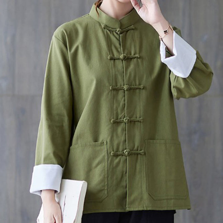 Camisa de manga larga con botones de rana para mujer con Buddha Stones, pantalones de meditación, ropa de lino y algodón