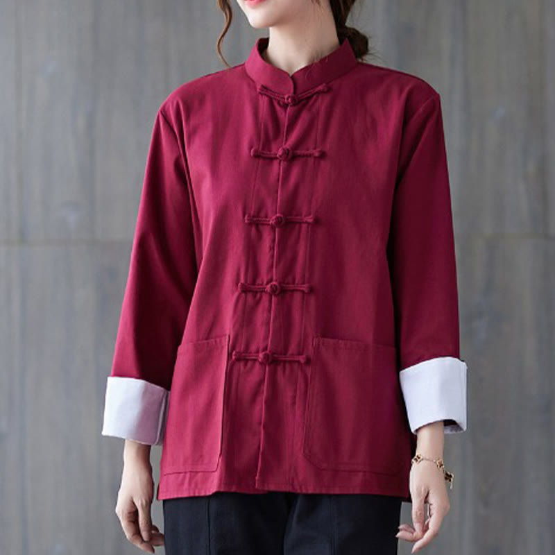 Conjunto de ropa de meditación para mujer con camisa de manga larga y botones de rana de Buddha Stones. - Camisa color burdeos - US8-10，UK/AU12-14，EU40-42 (2XL) - image 7