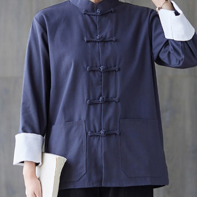 Camisa de manga larga con botones de rana para mujer con Buddha Stones, pantalones de meditación, ropa de lino y algodón