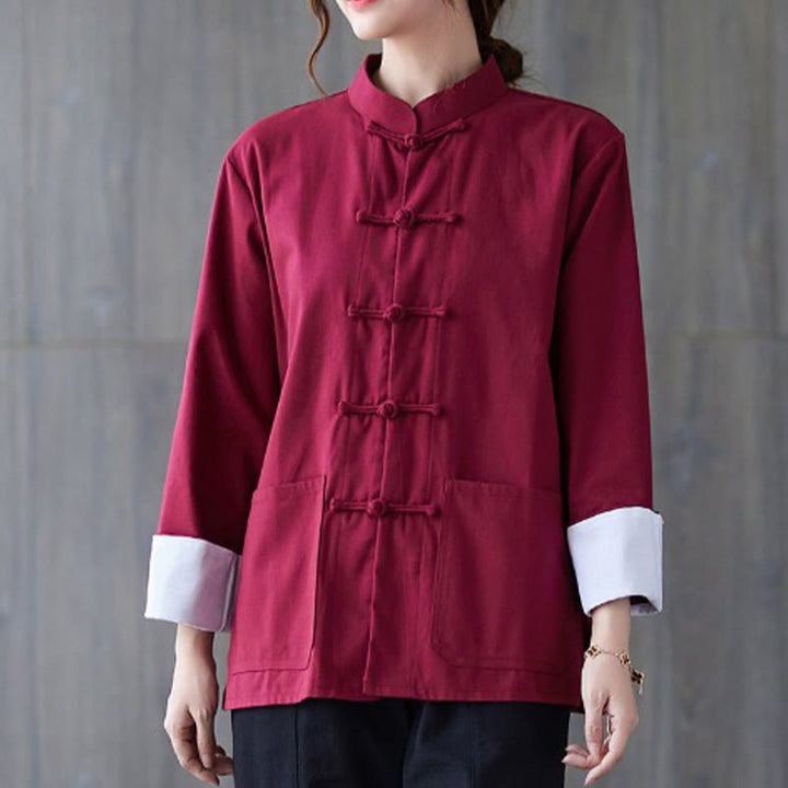 Camisa de manga larga con botones de rana para mujer con Buddha Stones, pantalones de meditación, ropa de lino y algodón