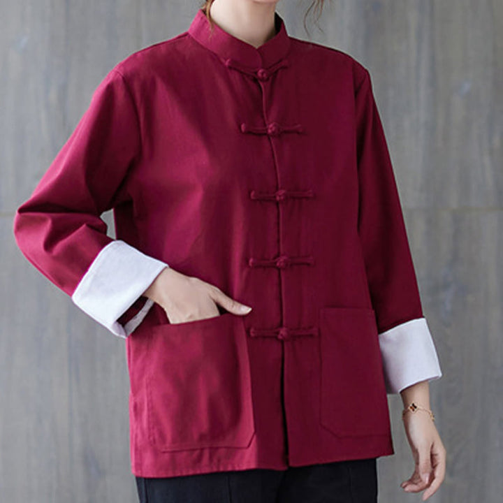Conjunto de ropa de meditación para mujer con camisa de manga larga y botones de rana de Buddha Stones. - image 8