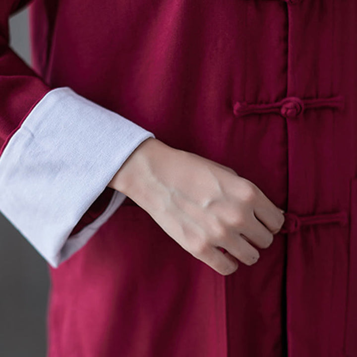 Camisa de manga larga con botones de rana para mujer con Buddha Stones, pantalones de meditación, ropa de lino y algodón - image 12