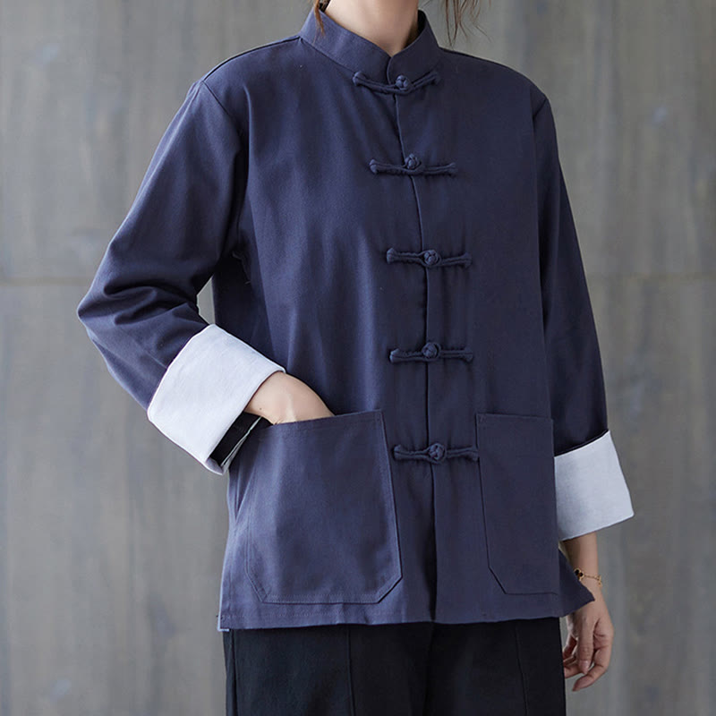 Camisa de manga larga con botones de rana para mujer con Buddha Stones, pantalones de meditación, ropa de lino y algodón