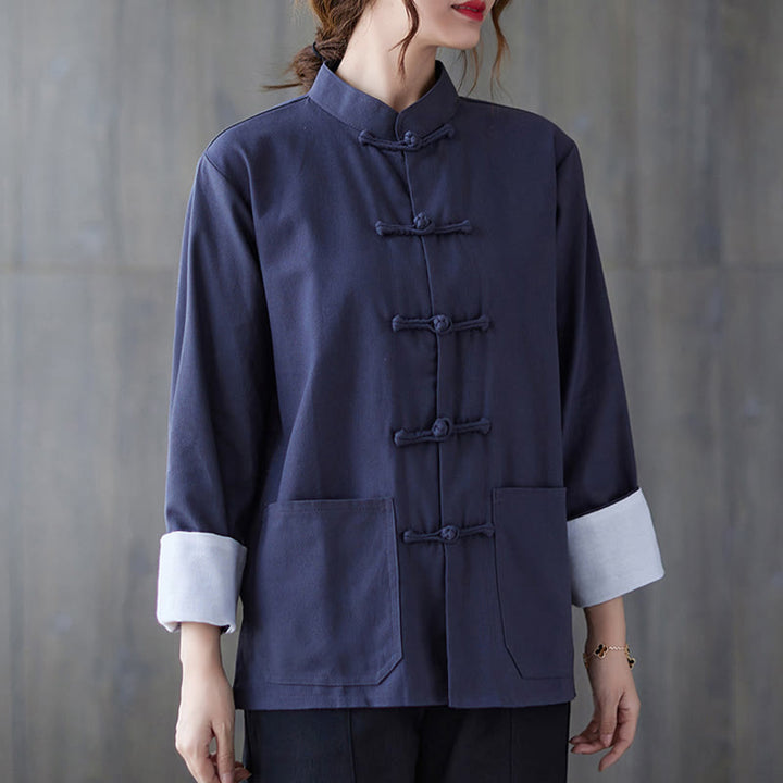 Camisa de manga larga con botones de rana para mujer con Buddha Stones, pantalones de meditación, ropa de lino y algodón - image 15