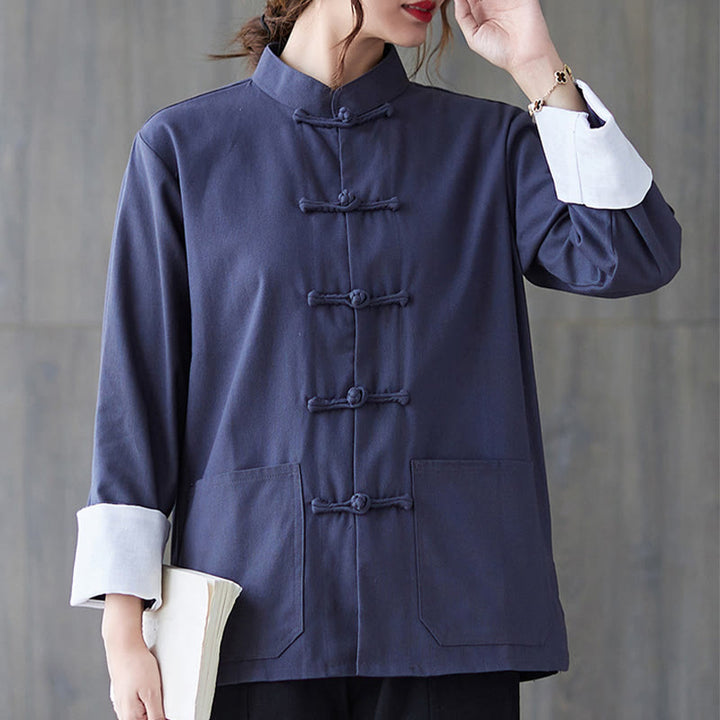 Conjunto de ropa de meditación para mujer con camisa de manga larga y botones de rana de Buddha Stones. - Camisa azul - US8-10，UK/AU12-14，EU40-42 (2XL) - image 14