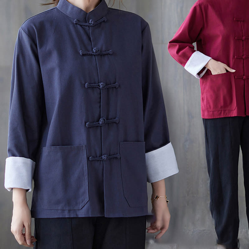 Camisa de manga larga con botones de rana para mujer con Buddha Stones, pantalones de meditación, ropa de lino y algodón - image 19