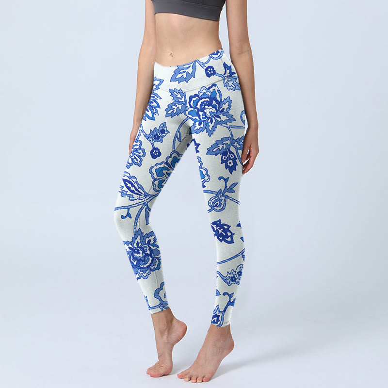 Leggings deportivos con estampado de flores y Buddha Stones para mujer - Blanco - US18，UK/AU22，EU50 (4XL) - image 0