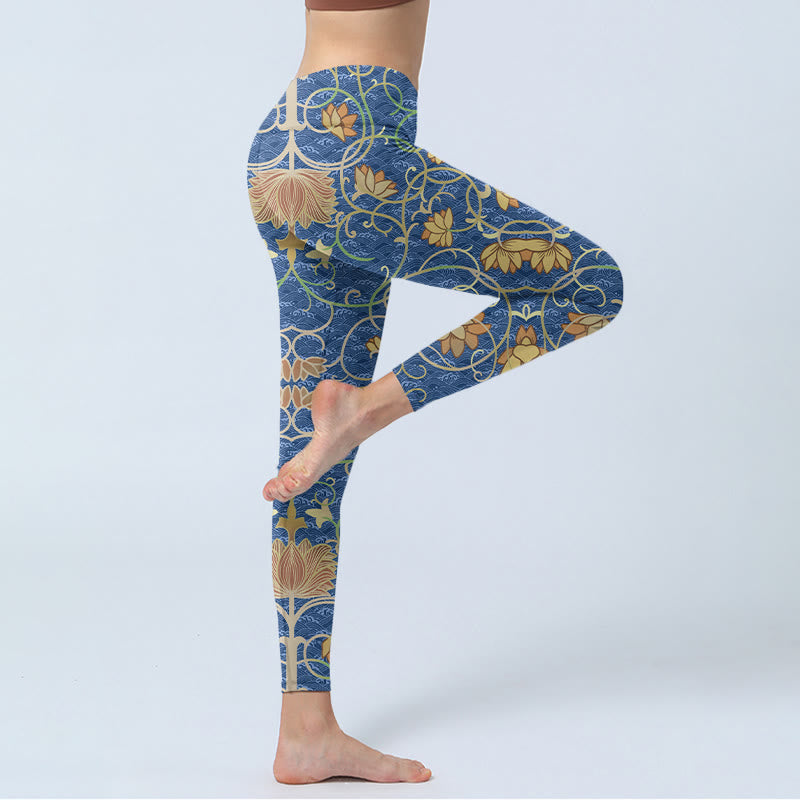 Leggings deportivos con estampado de flores de loto y Buddha Stones para mujer - image 3