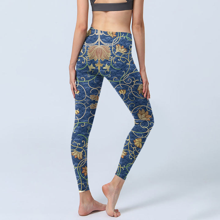 Leggings deportivos con estampado de flores de loto y Buddha Stones para mujer - image 4