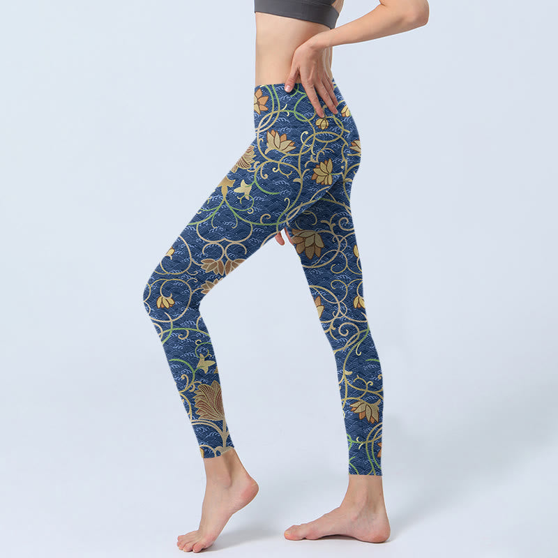 Leggings deportivos con estampado de flores de loto y Buddha Stones para mujer - image 2
