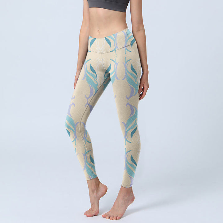 Leggings de yoga para mujer con líneas azules, moradas y verdes y Buddha Stones - Beige - US18，UK/AU22，EU50 (4XL) - image 0