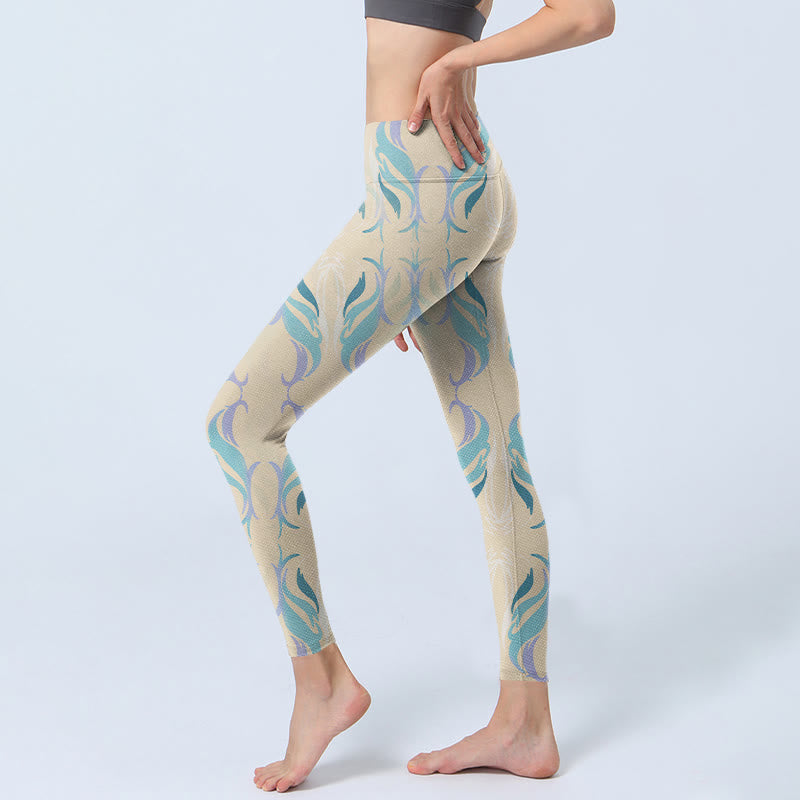Leggings de yoga para mujer con líneas azules, moradas y verdes y Buddha Stones - image 2