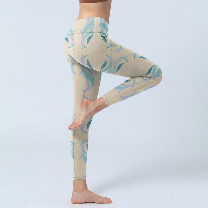 Leggings de yoga para mujer con líneas azules, moradas y verdes y Buddha Stones - image 3