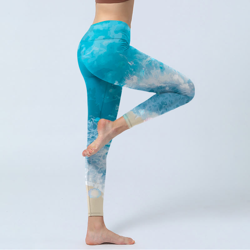Leggings deportivos con Buddha Stones y olas del océano para mujer - image 2