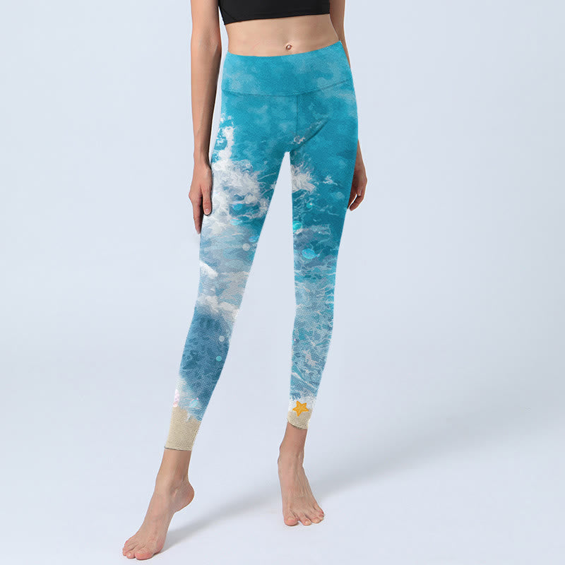 Leggings deportivos con Buddha Stones y olas del océano para mujer - image 5