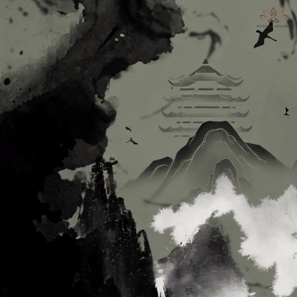 Pantalones de yoga para mujer con estampado de montaña, pintura en tinta y Buddha Stones - image 2