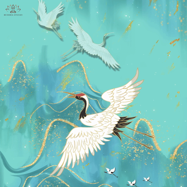 Leggings de fitness con estampado de grullas de montaña y Buddha Stones en color verde menta para mujer - image 2